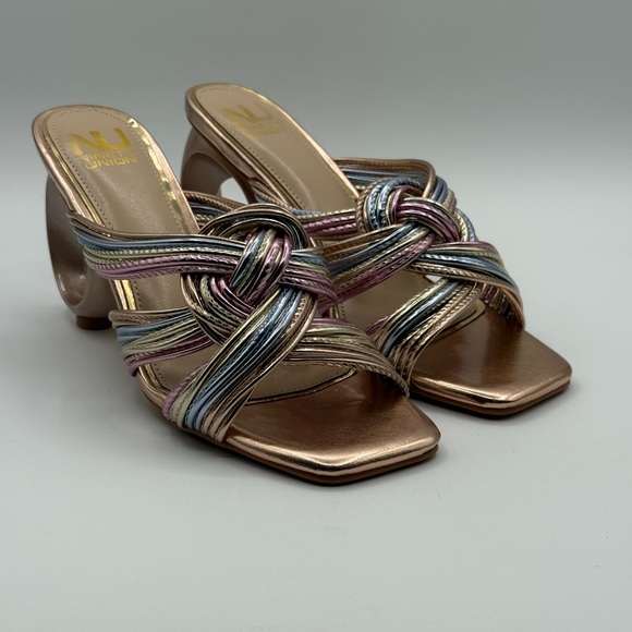 NINETY UNION Knotted STRAPPY SANDALS ON A ARCHITECTURAL HEEL IN PASTEL MULTI - Picture 17 of 17